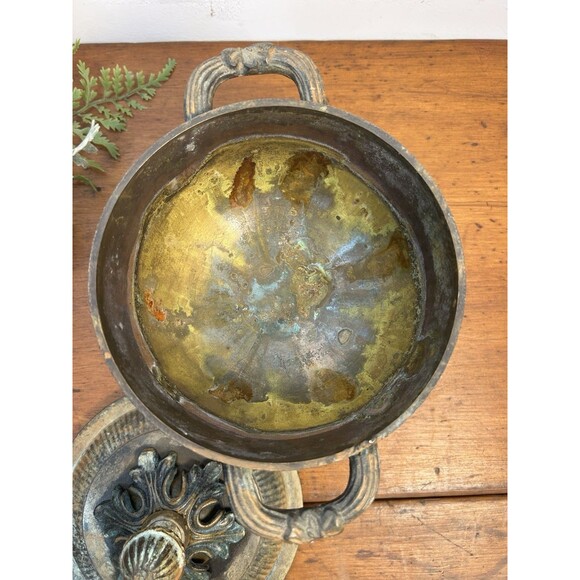 Vintage Brass Urn-Style Bowl Double Handle & Lid W/Lion Head Accents - Picture 5 of 11